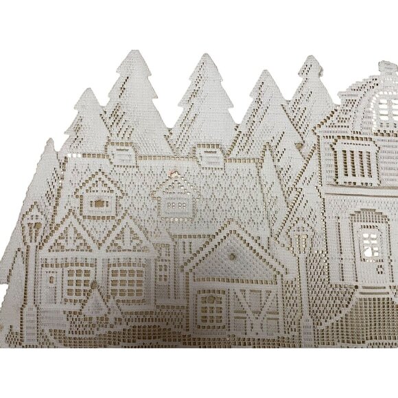 Lace Christmas Village Winter Scene Wall Hanging Table Runner With Tree Embroide - Picture 6 of 15